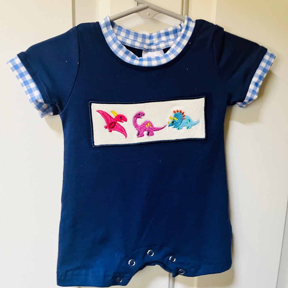 SOLD. New Navy Dinosaur Baby Boy Romper. SOLD